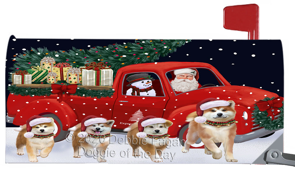 Christmas Express Delivery Red Truck Running Akita Dog Magnetic Mailbox Cover Both Sides Pet Theme Printed Decorative Letter Box Wrap Case Postbox Thick Magnetic Vinyl Material