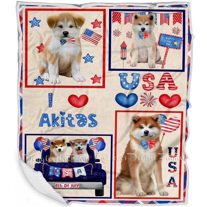 4th of July Independence Day I Love USA Akita Dogs Blanket BLNKT143459