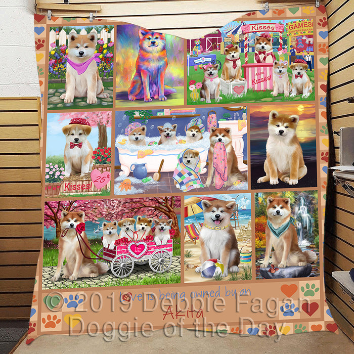 Love is Being Owned Akita Dog Beige Quilt