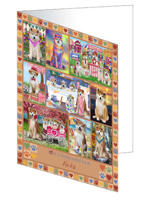 Love is Being Owned Akita Dog Beige Handmade Artwork Assorted Pets Greeting Cards and Note Cards with Envelopes for All Occasions and Holiday Seasons GCD77126