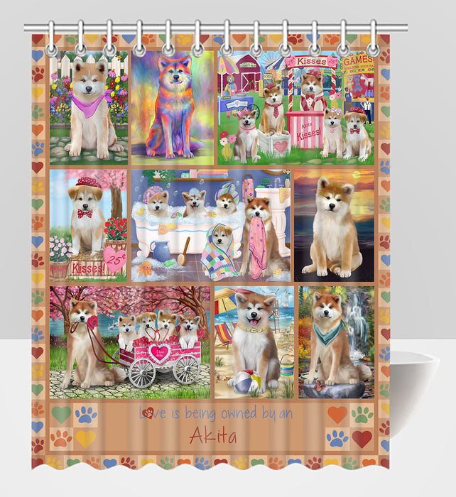 Love is Being Owned Akita Dog Beige Shower Curtain