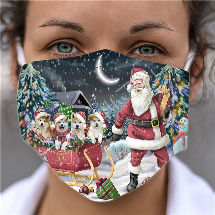 Santa Sled Dogs Christmas Happy Holidays Akita Dogs Face Mask FM48955
