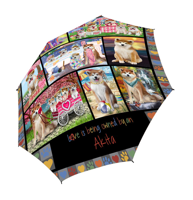 Love is Being Owned Akita Dog Grey Semi-Automatic Foldable Umbrella