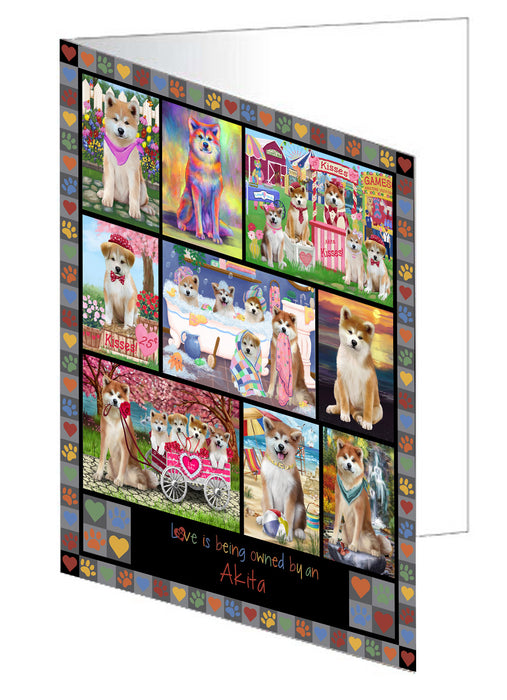 Love is Being Owned Akita Dog Grey Handmade Artwork Assorted Pets Greeting Cards and Note Cards with Envelopes for All Occasions and Holiday Seasons GCD77129