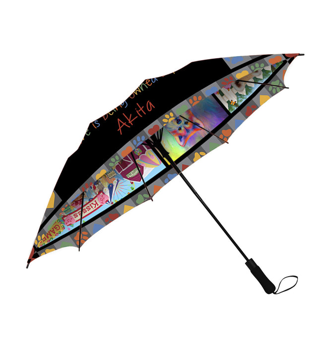 Love is Being Owned Akita Dog Grey Semi-Automatic Foldable Umbrella