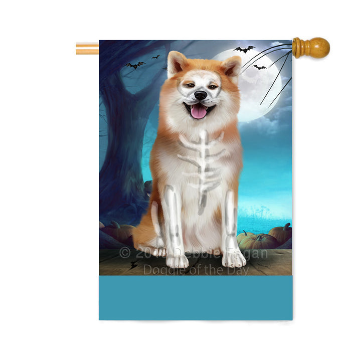 Personalized Happy Halloween Trick or Treat Akita Dog Skeleton Custom House Flag FLG64193