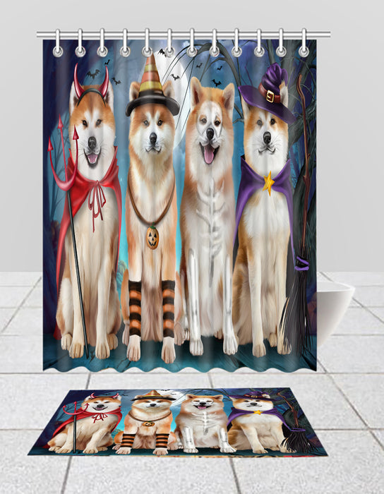 Halloween Trick or Teat Akita Dogs Bath Mat and Shower Curtain Combo