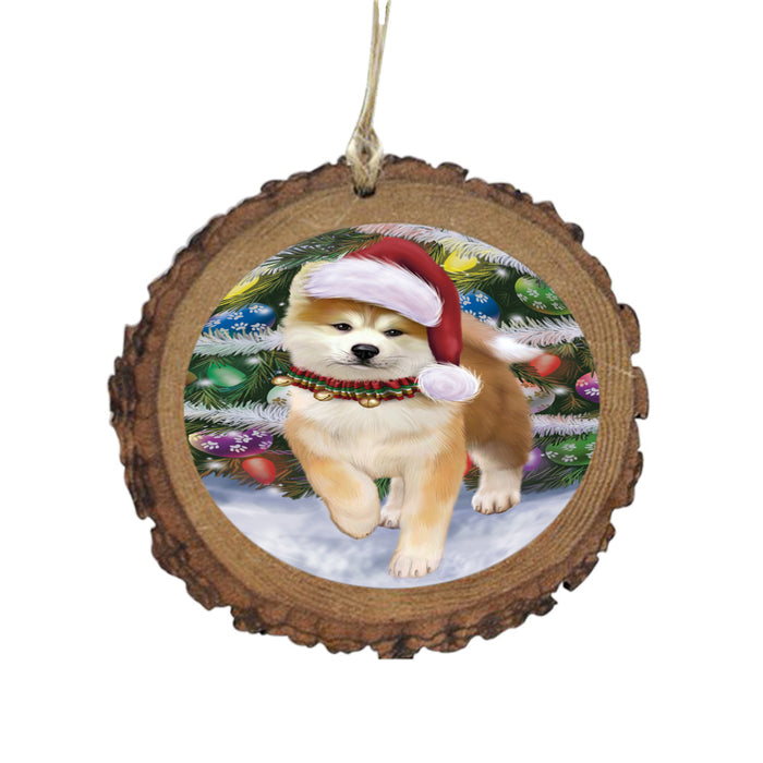 Trotting in the Snow Akita Dog Wooden Christmas Ornament WOR49419