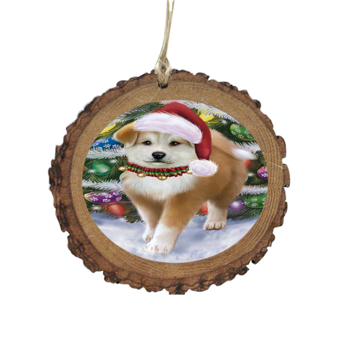Trotting in the Snow Akita Dog Wooden Christmas Ornament WOR49421