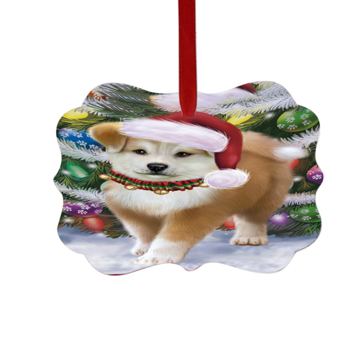 Trotting in the Snow Akita Dog Double-Sided Photo Benelux Christmas Ornament LOR49421