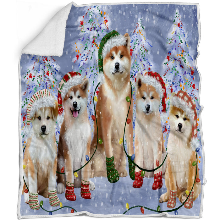 Christmas Lights and Akita Dogs Blanket - Lightweight Soft Cozy and Durable Bed Blanket - Animal Theme Fuzzy Blanket for Sofa Couch
