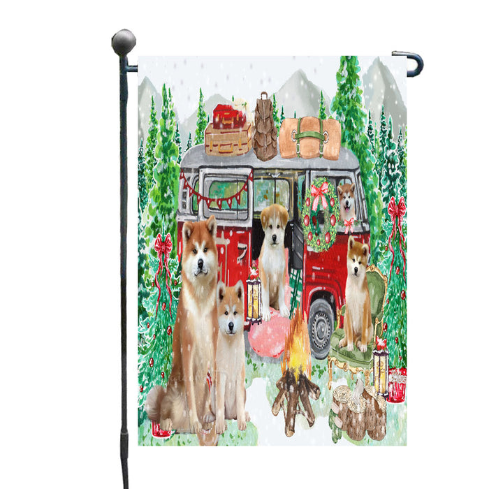 Christmas Time Camping with Akita Dogs Garden Flags- Outdoor Double Sided Garden Yard Porch Lawn Spring Decorative Vertical Home Flags 12 1/2"w x 18"h