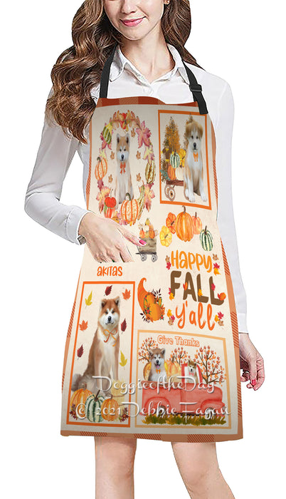Happy Fall Y'all Pumpkin Akita Dogs Cooking Kitchen Adjustable Apron Apron49167