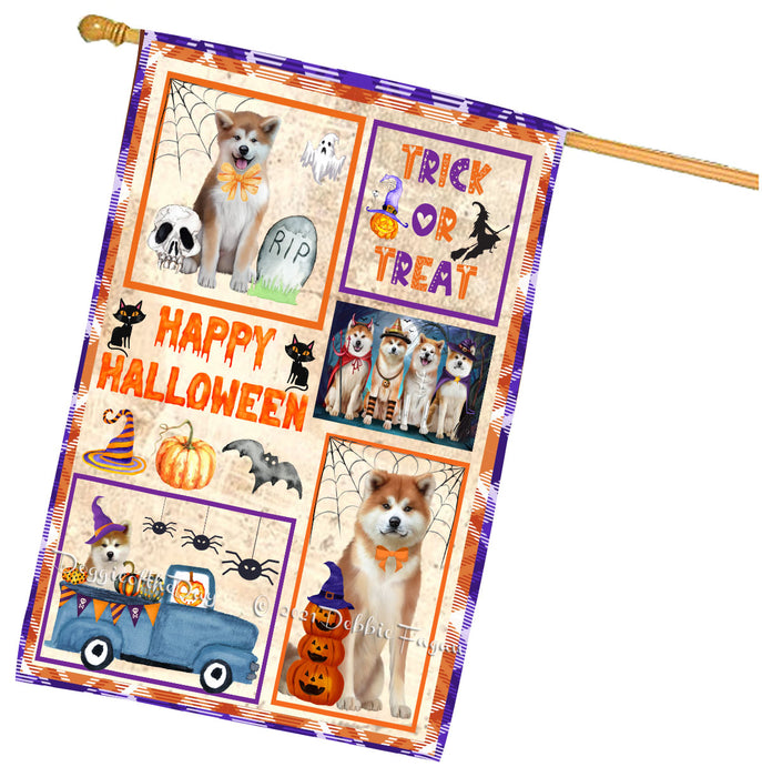 Happy Halloween Trick or Treat Akita Dogs House Flag Outdoor Decorative Double Sided Pet Portrait Weather Resistant Premium Quality Animal Printed Home Decorative Flags 100% Polyester