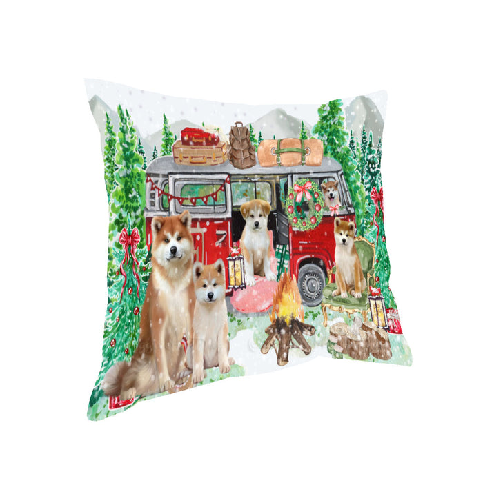 Christmas Time Camping with Akita Dogs Pillow with Top Quality High-Resolution Images - Ultra Soft Pet Pillows for Sleeping - Reversible & Comfort - Ideal Gift for Dog Lover - Cushion for Sofa Couch Bed - 100% Polyester
