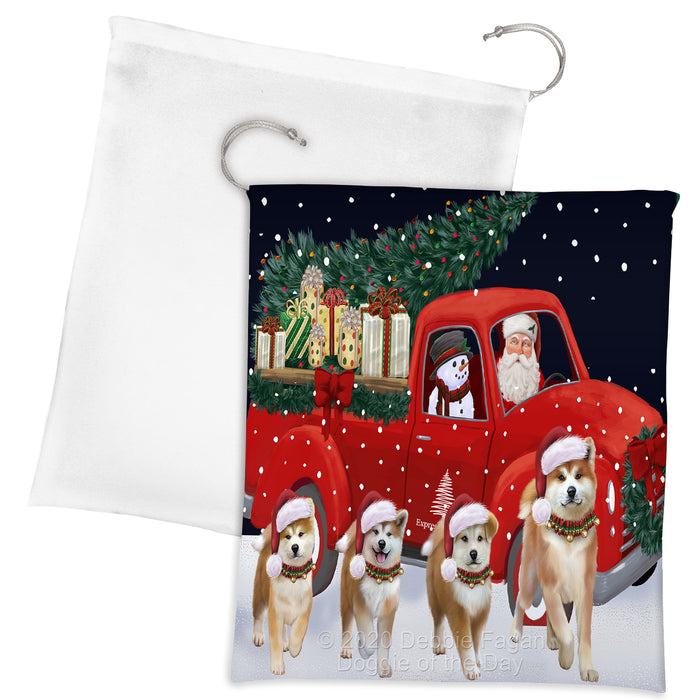 Christmas Express Delivery Red Truck Running Akita Dogs Drawstring Laundry or Gift Bag LGB48868