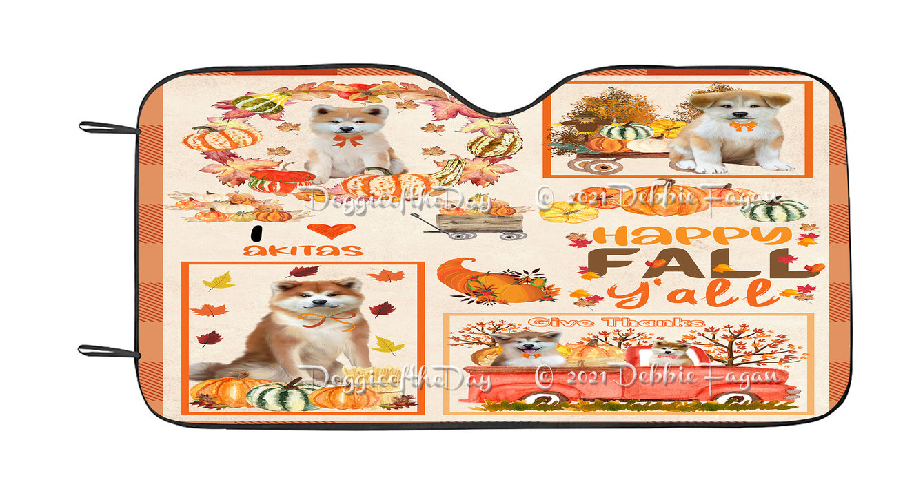Happy Fall Y'all Pumpkin Akita Dogs Car Sun Shade Cover Curtain