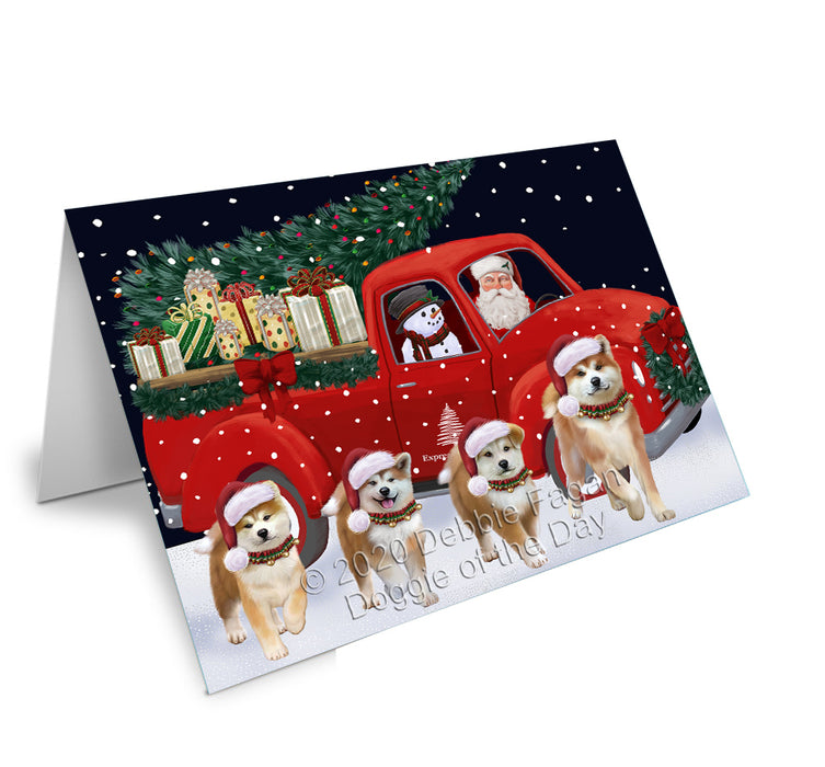 Christmas Express Delivery Red Truck Running Akita Dogs Handmade Artwork Assorted Pets Greeting Cards and Note Cards with Envelopes for All Occasions and Holiday Seasons GCD75038