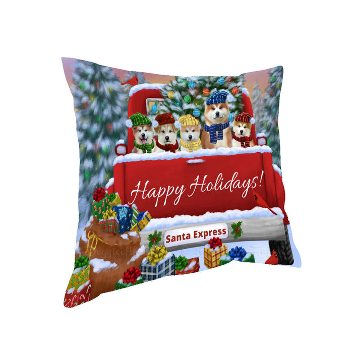 Christmas Red Truck Travlin Home for the Holidays Akita Dogs Pillow with Top Quality High-Resolution Images - Ultra Soft Pet Pillows for Sleeping - Reversible & Comfort - Ideal Gift for Dog Lover - Cushion for Sofa Couch Bed - 100% Polyester