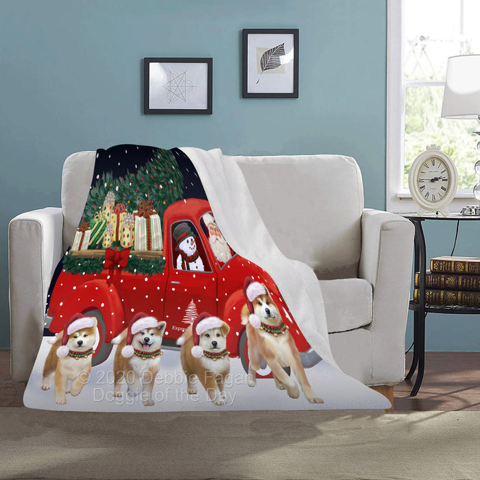 Christmas Express Delivery Red Truck Running Akita Dogs Blanket BLNKT141653