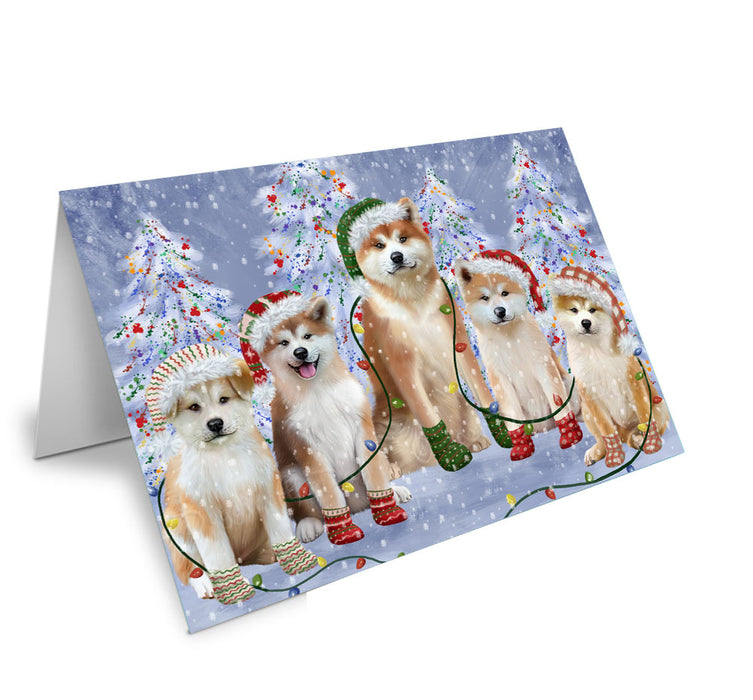 Christmas Lights and Akita Dogs Handmade Artwork Assorted Pets Greeting Cards and Note Cards with Envelopes for All Occasions and Holiday Seasons