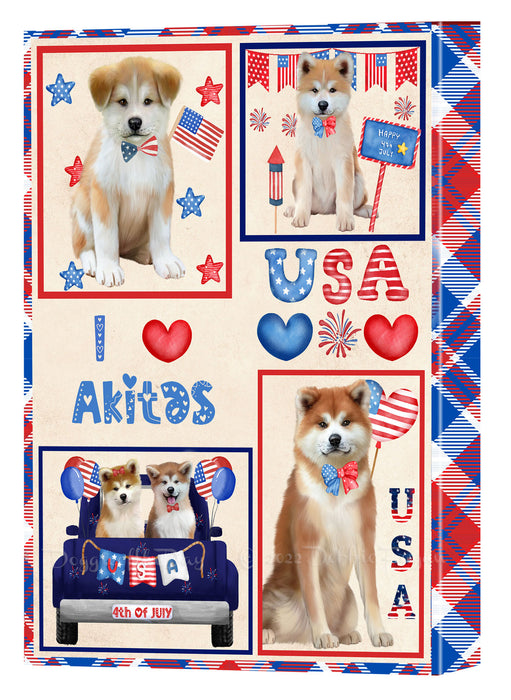 4th of July Independence Day I Love USA Akita Dogs Canvas Wall Art - Premium Quality Ready to Hang Room Decor Wall Art Canvas - Unique Animal Printed Digital Painting for Decoration