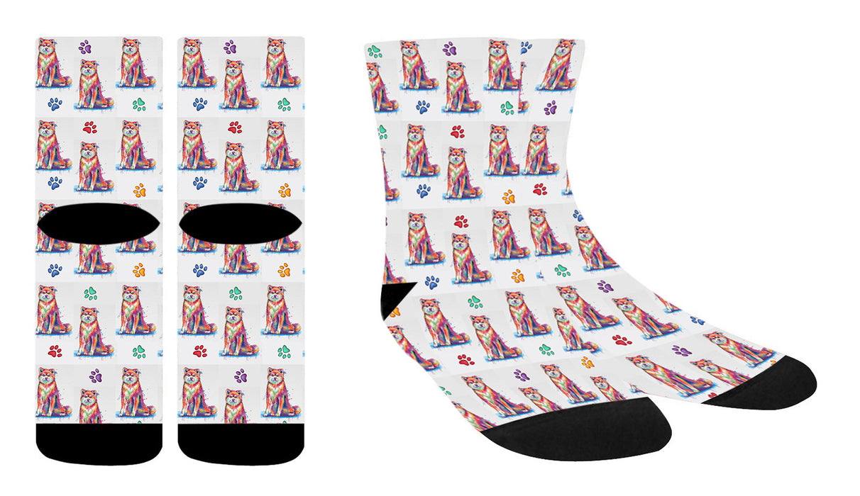 Watercolor Akita Dogs Women's Socks