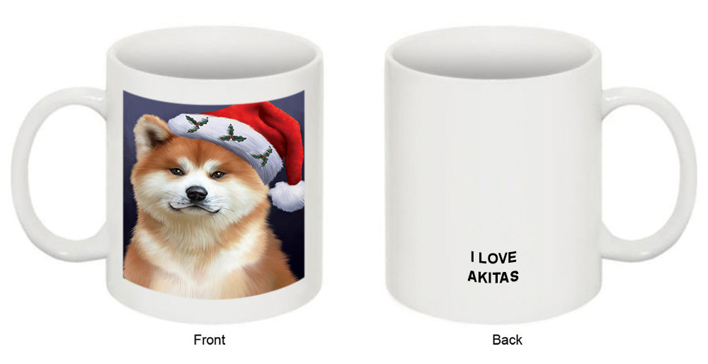 Christmas Holidays Akita Dog Wearing Santa Hat Portrait Head Coffee Mug MUG48885