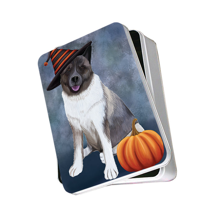 Happy Halloween Akita Dog Wearing Witch Hat with Pumpkin Photo Storage Tin PITN54855