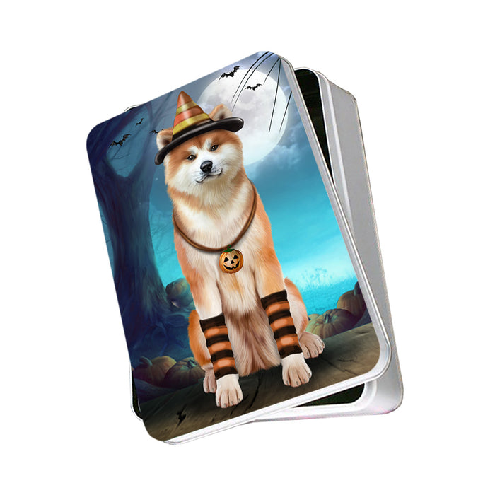 Happy Halloween Trick or Treat Akita Dog Candy Corn Photo Storage Tin PITN52500