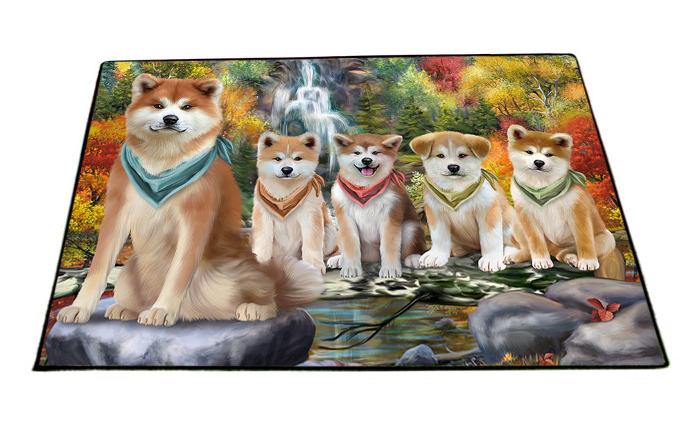 Scenic Waterfall Akita Dogs Floormat FLMS50031