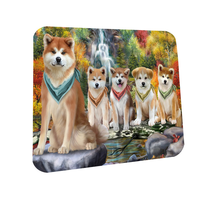 Scenic Waterfall Akita Dogs Coasters Set of 4 CST49567