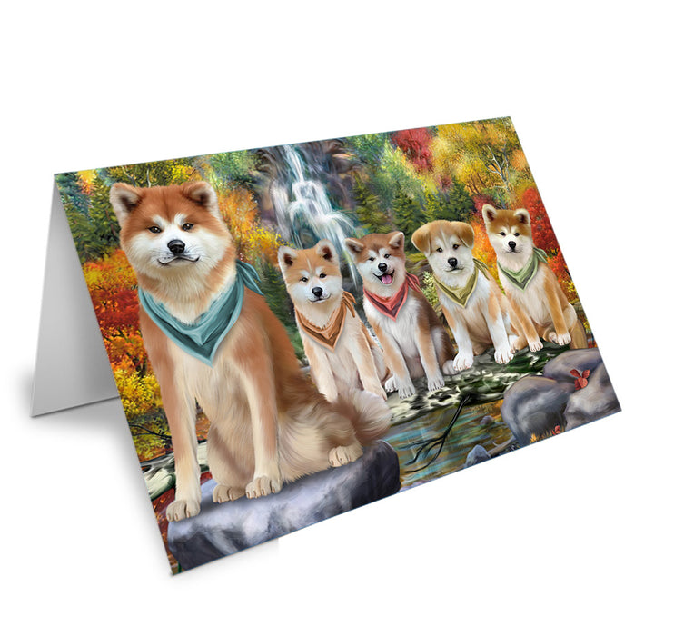 Scenic Waterfall Akita Dogs Handmade Artwork Assorted Pets Greeting Cards and Note Cards with Envelopes for All Occasions and Holiday Seasons GCD53003