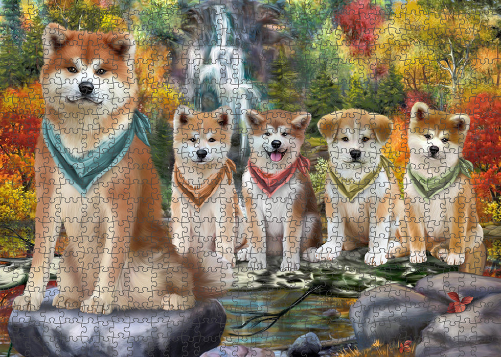 Scenic Waterfall Akita Dogs Puzzle with Photo Tin PUZL52680