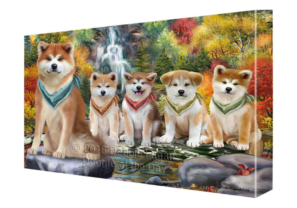 Scenic Waterfall Akita Dogs Canvas Wall Art CVS62665