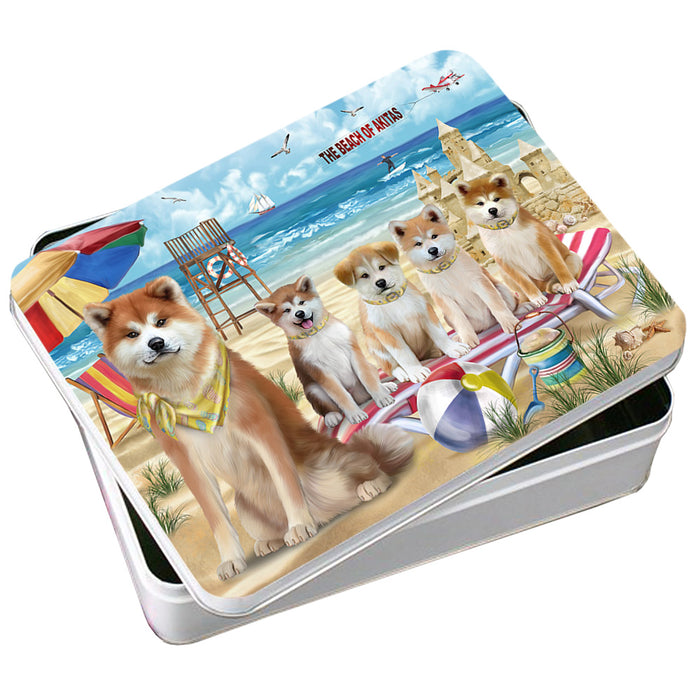 Pet Friendly Beach Akitas Dog Photo Storage Tin PITN49944