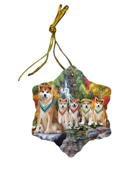 Scenic Waterfall Akita Dogs Star Porcelain Ornament SPOR49650