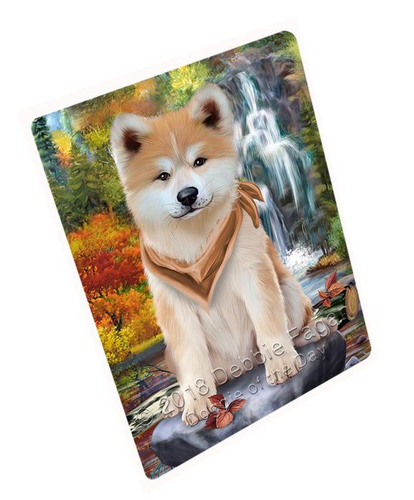 Scenic Waterfall Akita Dogs Tempered Cutting Board C52842