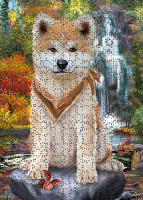Scenic Waterfall Akita Dog Puzzle with Photo Tin PUZL52683