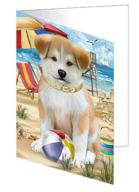 Pet Friendly Beach Akita Dog Handmade Artwork Assorted Pets Greeting Cards and Note Cards with Envelopes for All Occasions and Holiday Seasons GCD53867