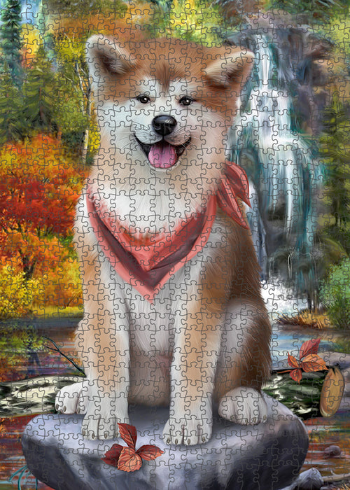 Scenic Waterfall Akita Dog Puzzle with Photo Tin PUZL52686
