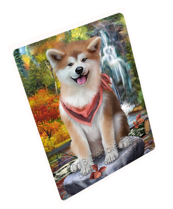 Scenic Waterfall Akita Dog Tempered Cutting Board C52845