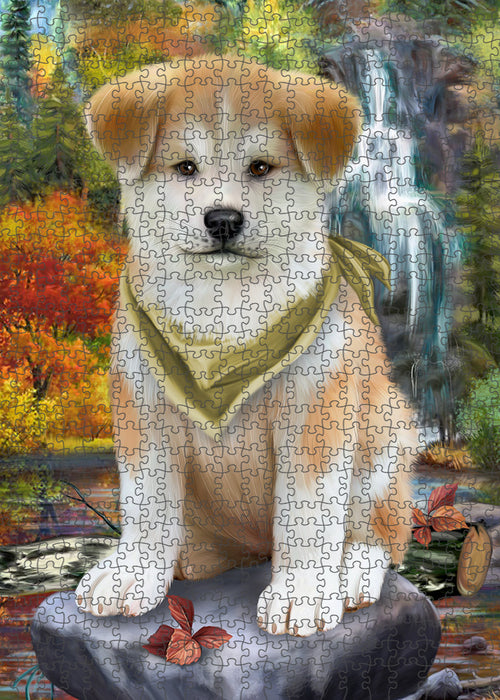 Scenic Waterfall Akita Dog Puzzle with Photo Tin PUZL52689