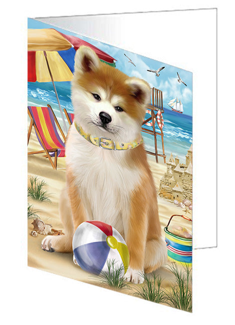 Pet Friendly Beach Akita Dog Handmade Artwork Assorted Pets Greeting Cards and Note Cards with Envelopes for All Occasions and Holiday Seasons GCD53870