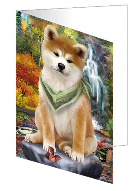 Scenic Waterfall Akita Dog Handmade Artwork Assorted Pets Greeting Cards and Note Cards with Envelopes for All Occasions and Holiday Seasons GCD53015