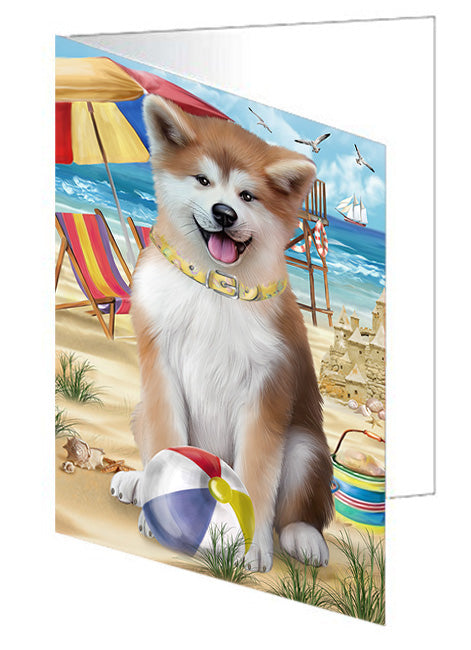 Pet Friendly Beach Akita Dog Handmade Artwork Assorted Pets Greeting Cards and Note Cards with Envelopes for All Occasions and Holiday Seasons GCD53873