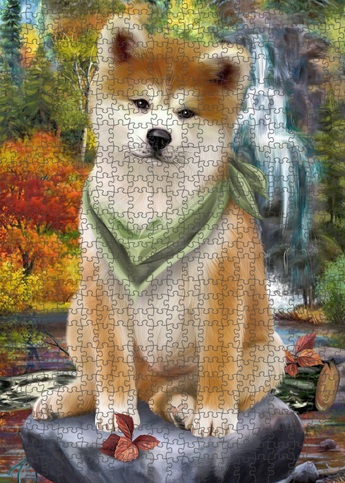 Scenic Waterfall Akita Dog Puzzle with Photo Tin PUZL52692