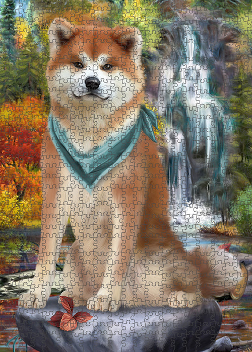 Scenic Waterfall Akita Dog Puzzle with Photo Tin PUZL52695