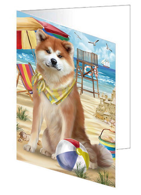 Pet Friendly Beach Akita Dog Handmade Artwork Assorted Pets Greeting Cards and Note Cards with Envelopes for All Occasions and Holiday Seasons GCD53876