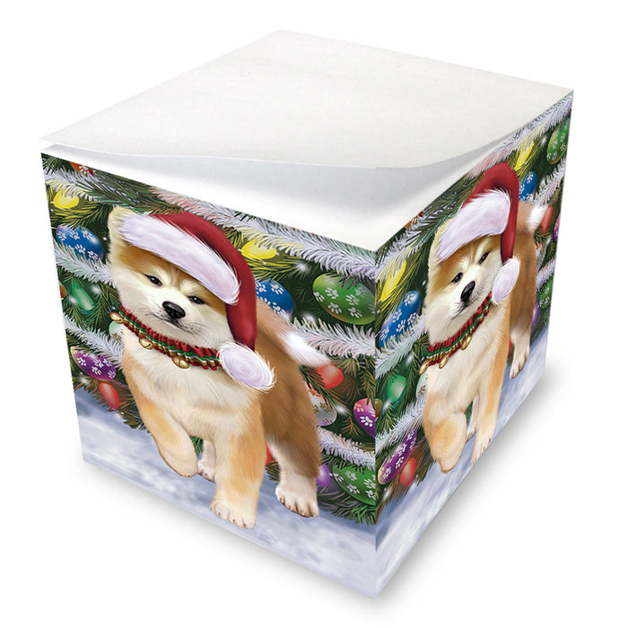 Trotting in the Snow Akita Dog Note Cube NOC56198